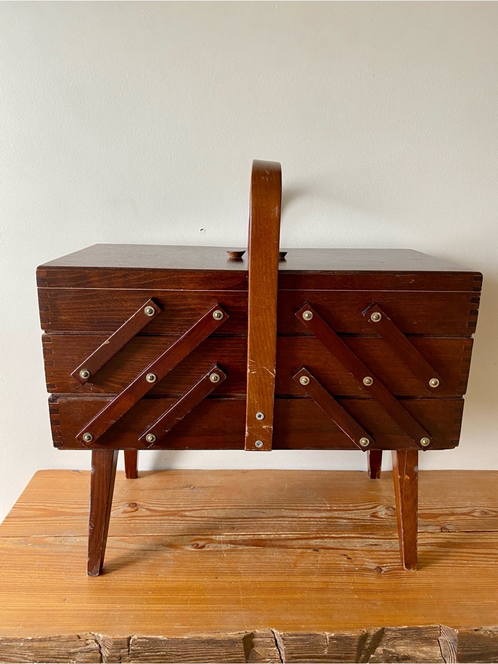 Vintage Accordion Sewing Box Craft Storage